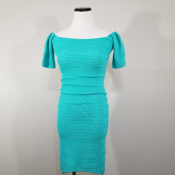 New Torn by Ronny Kobo Barbiecore Knit Mini Dress Off The Shoulder Bodycon XS - Picture 2 of 13